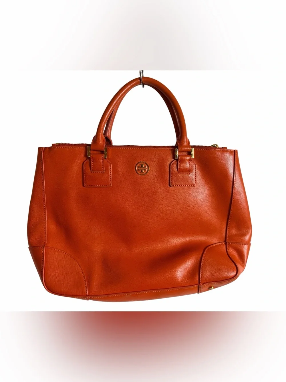 Tory Burch Amanda Orange Pebbled Leather Satchel Crossbody Bag